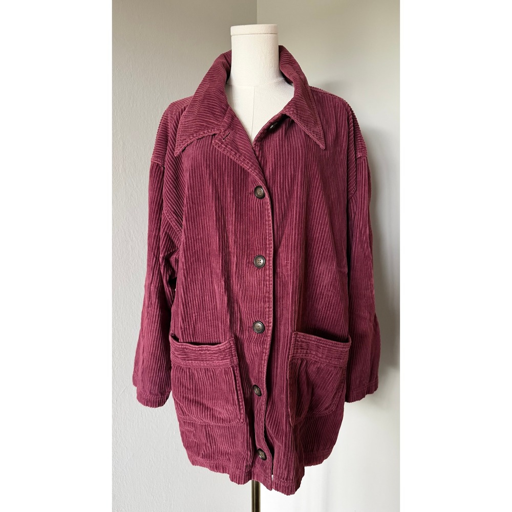 Chore Jacket Vintage Barn Jacket Size L Maroon Corduroy Plaid Flannel Lined